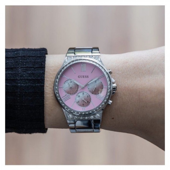New GUESS Silver & Pink Chronograph Watch main image 6